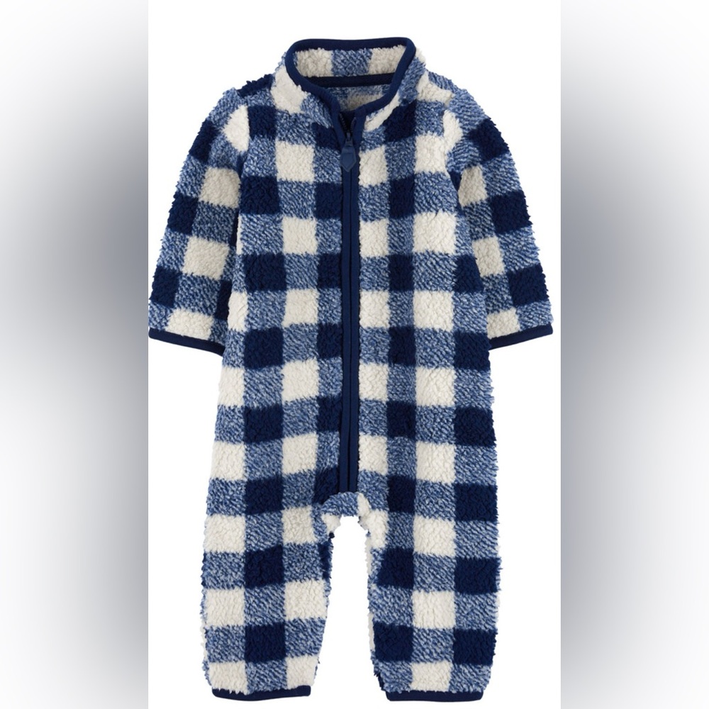 Baby Boys Zip Up Carter’s Jumpsuit Buffalo Plaid Without Hood Size 3 Months